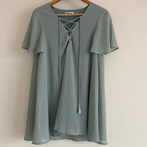 Show Me Your MUMU Rancho Vista Silver Sage Mini Lace Up Swing Dress- Size Small